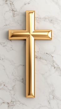 golden cross on marble background photo