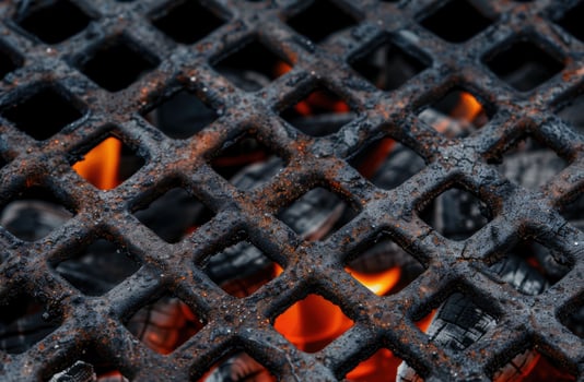 Glowing coals in a metal grate photo