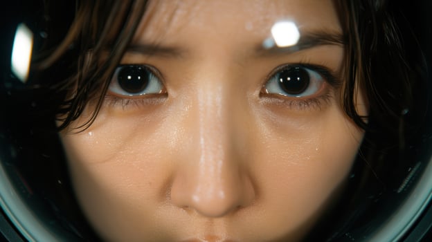 close up portrait of a young woman with intense eyes photo