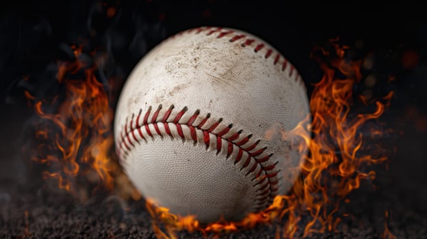 Burning baseball in dark background photo