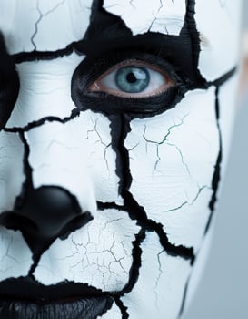 Cracked face with piercing blue eye photo