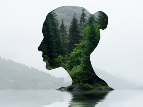 serene forest reflection in lake photo