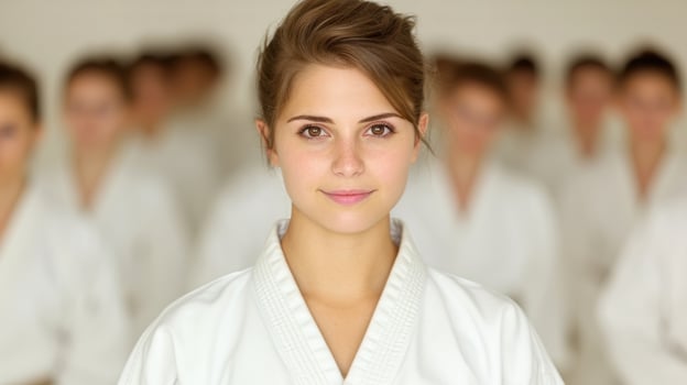 confident woman in white robe photo