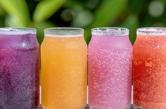 Assortment of colorful refreshing fruit drinks photo