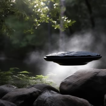 Tranquil forest waterfall with steam rising photo
