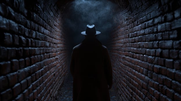 mysterious figure in dark alley photo