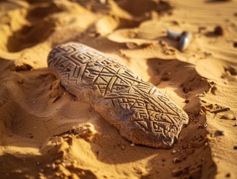 Carved wooden artifact with intricate patterns photo