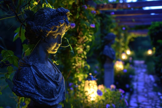 Mystical garden statue in the moonlight photo