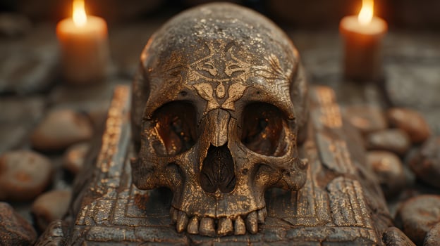Ornate skull with intricate designs photo