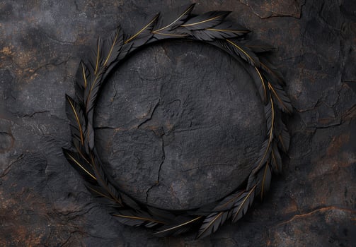 dark feather wreath on slate background photo