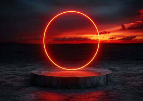 Glowing ring over dramatic sunset landscape photo