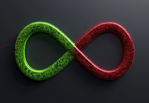 Infinity symbol made of green and red plush material photo