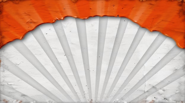 Vibrant orange background with abstract white fan pattern photo