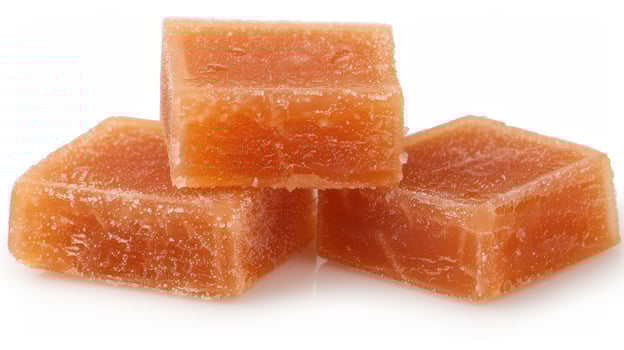 Delicious orange gummy candy cubes photo