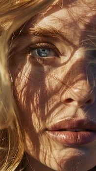 Extreme close up portrait of a blonde womans eye with natural shadows from sunlight photo