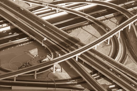 Top view of highway interchange in Dubai photo