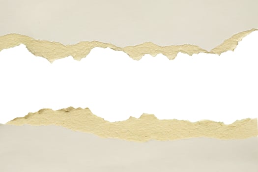Gray ripped paper torn edges strips isolated on white background photo