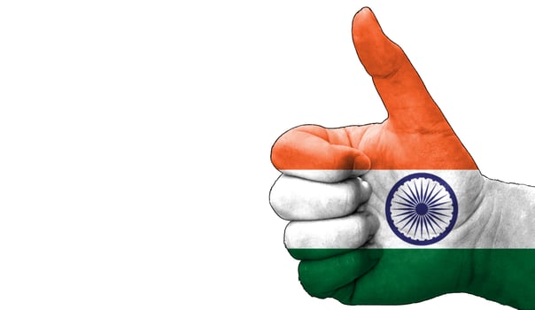 thumbs up in approval with the Indian flag painted photo