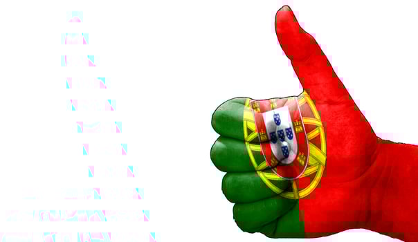 thumbs up in approval with the Portuguese flag painted photo
