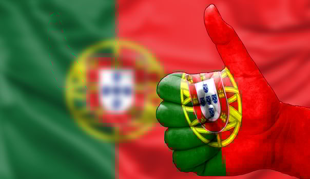 thumbs up in approval with the Portuguese flag painted photo