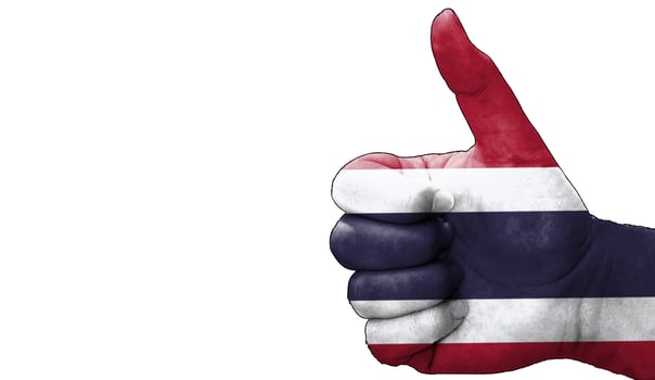 thumbs up in approval with the Thai flag painted photo