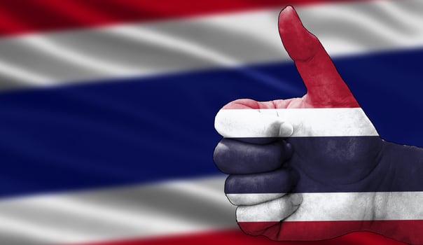 thumbs up in approval with the Thai flag painted photo