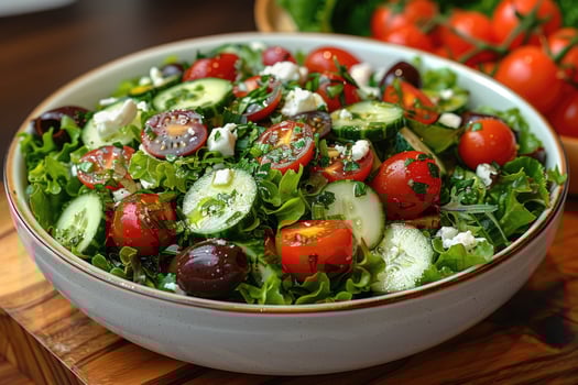 Fresh Salad with Cherry Tomatoes, Cucumbers, and Feta Cheese photo