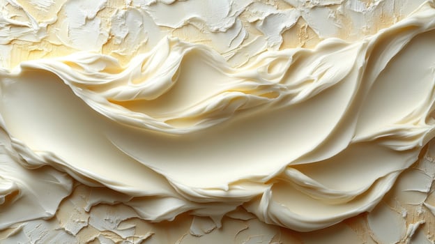 Rich cream forms elegant waves and curves, capturing the essence of artistry in culinary creation photo