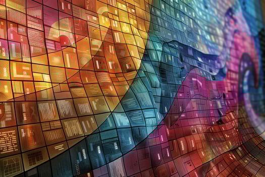 A colorful, abstract painting with many different colors and shapes photo