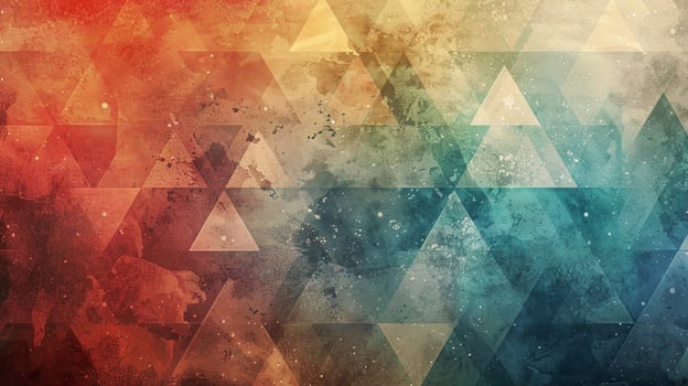 A colorful abstract background with triangles and a blue sky photo