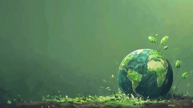A green planet with a green leaf on it photo