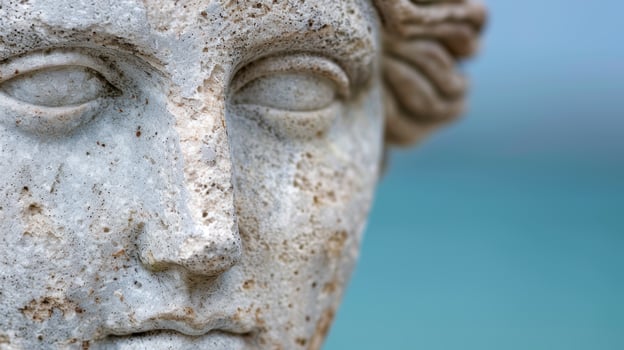 Closeup of ancient stone buddha statue photo