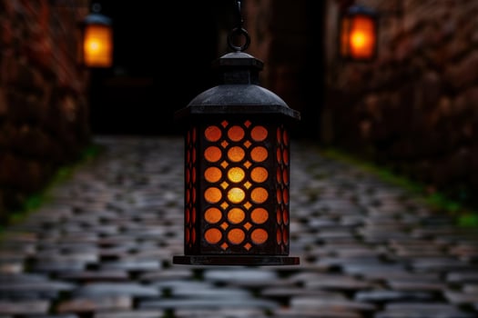 Glowing lantern in the dark photo