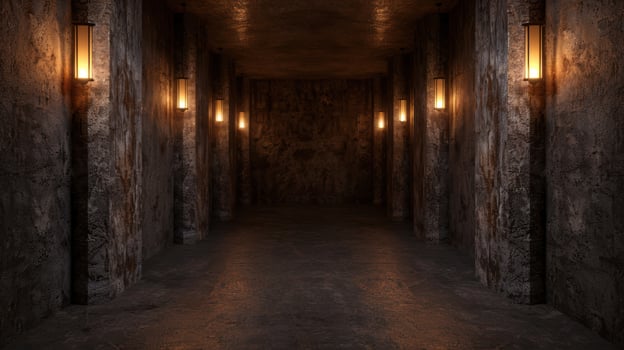 Mysterious underground tunnel with warm lighting photo