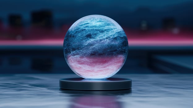 Futuristic crystal ball floating on water photo