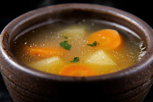 Hearty vegetable soup in a rustic bowl photo