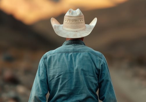 Cowboy walking into the sunset photo
