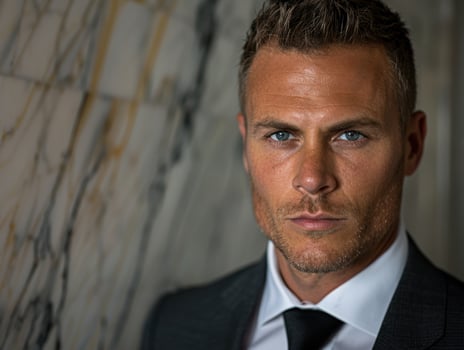 Serious businessman with piercing blue eyes photo