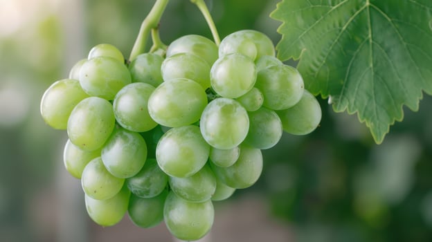 Close up of fresh green grapes on the vine photo