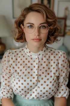 Stylish young woman with curly hair and glasses photo