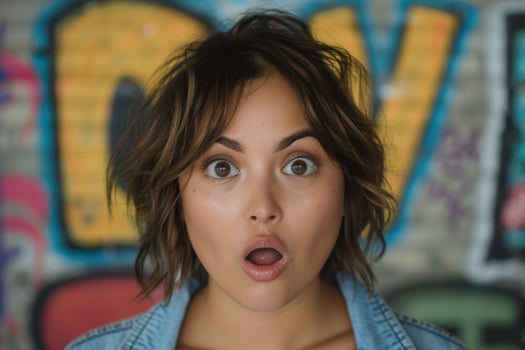 Surprised young woman with expressive face photo