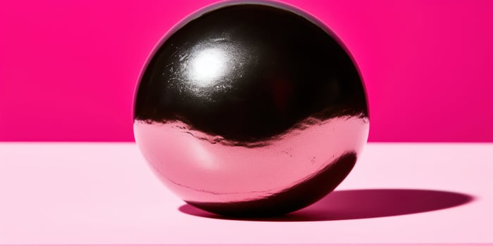 Shiny black sphere on vibrant pink background photo