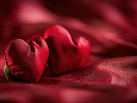 romantic red rose petals on soft fabric photo