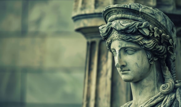 Weathered stone sculpture of a womans face photo