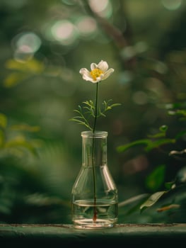 Delicate flower in glass vase photo