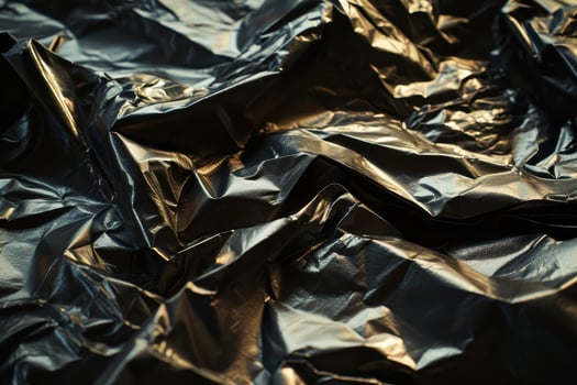 Crumpled black and gold metallic foil texture background photo