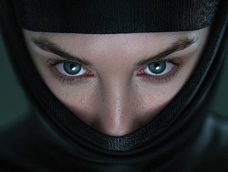 Mysterious woman with piercing blue eyes photo