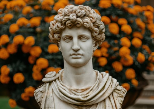 ancient marble statue in a garden photo