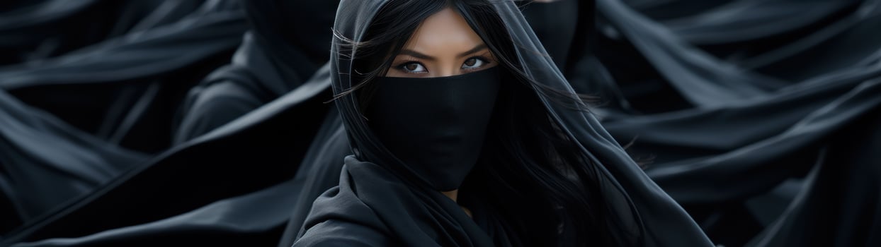 mysterious woman in black hijab photo