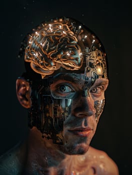 futuristic cyborg with exposed brain photo